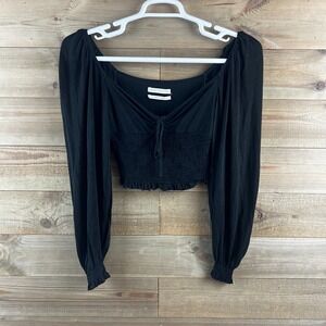 Urban Outfitters Womens Shirt Balloon Sleeve Smocked Cropped‎ Grunge Goth Small